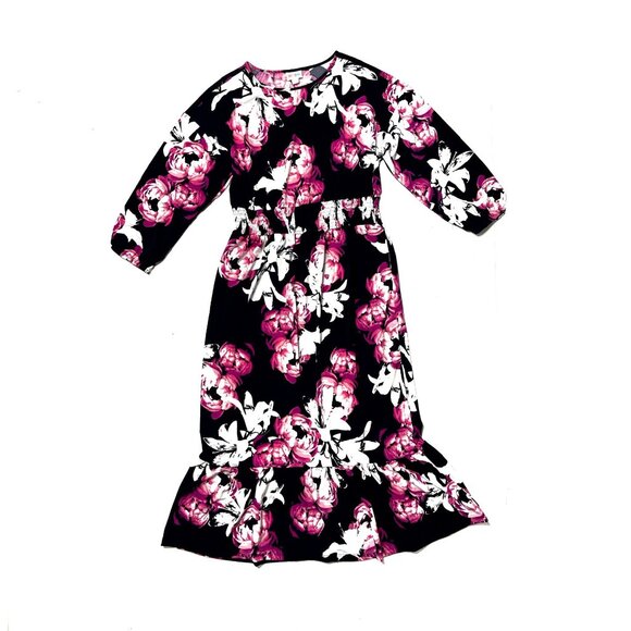 NEW NWT Tags LuLaRoe Evelyn Smocked Waist Maxi Dress Long Sleeve Black Floral - Picture 2 of 14